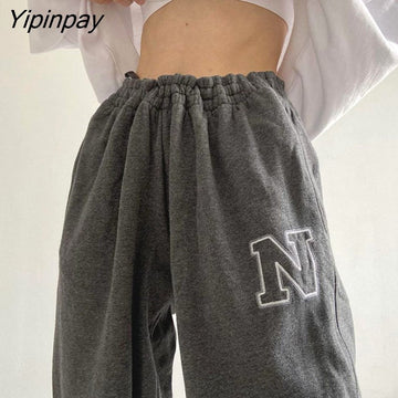 Yipinpay Jogging Sweatpants Women Korean Oversize Vintage Joggers Sports Pants Baggy Trousers letter Harajuku pants
